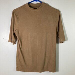Womens A New Day Short Sleeve Ribbed Top‎ Lt Brown M soft slinky